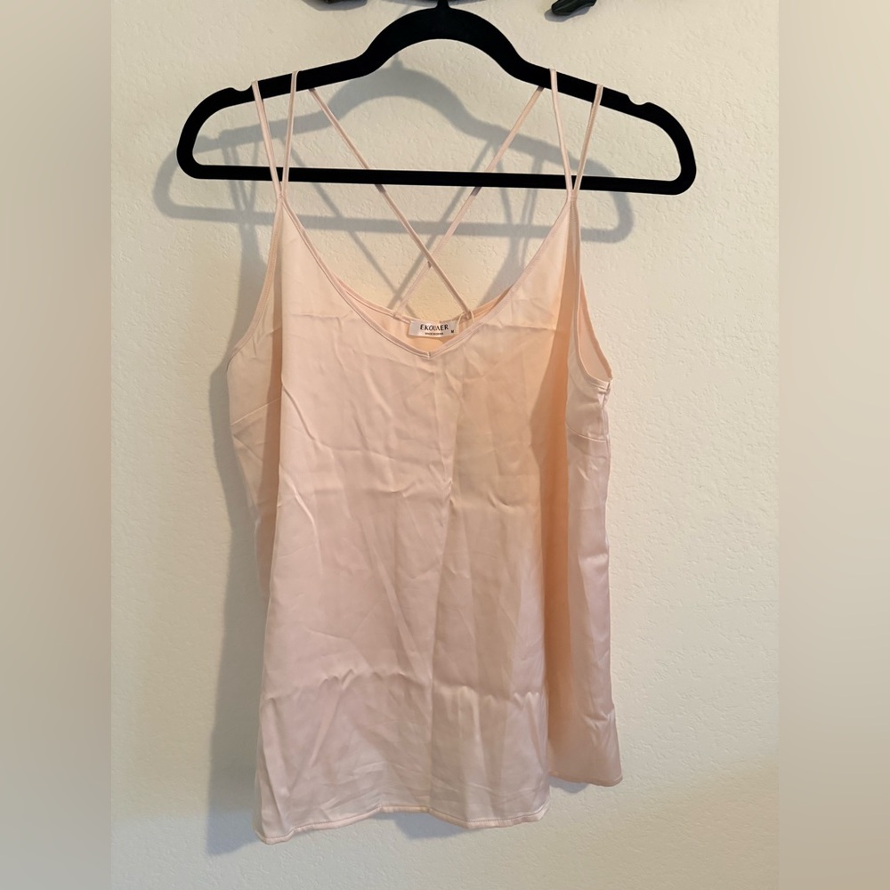Blush Pink Silky Camisole with Strappy Back